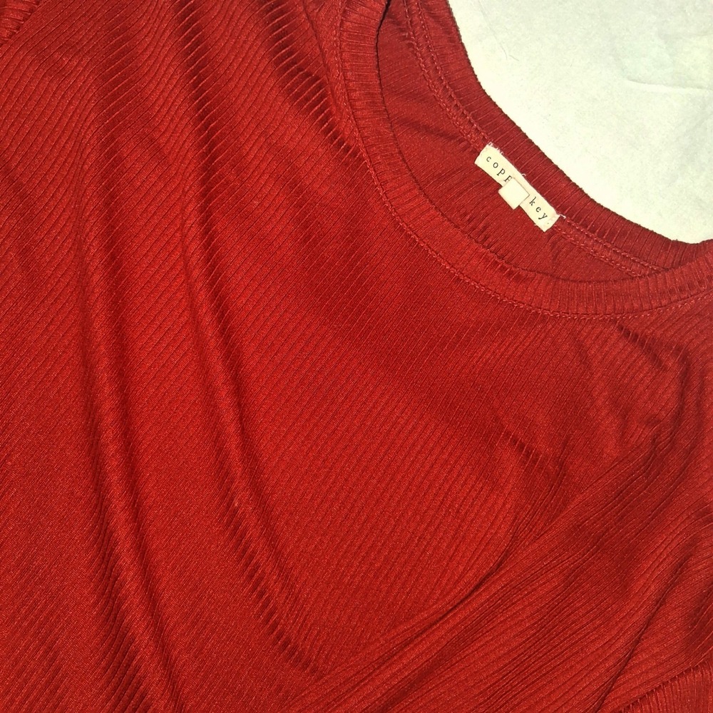 Copper‎ Key Rust Red Ribbed Front Twist Long Sleeve Top Juniors XL